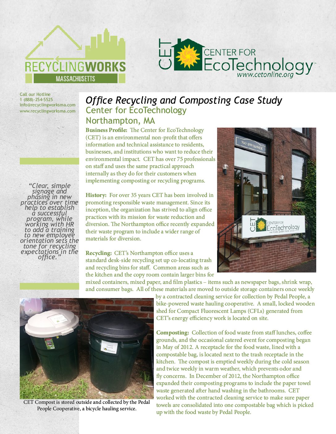 Center for EcoTechnology Office Recycling and Compost