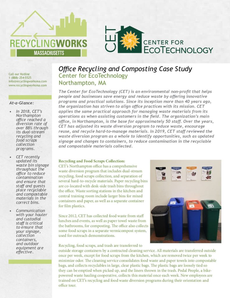 Center for EcoTechnology Office Recycling and Compost